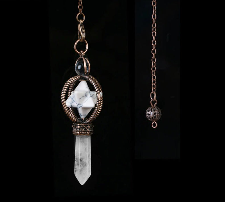 CSJA Esotericism Crystal Pendulums for Dowsing Divination Pendulum Merkaba Natural Stone Pendant Clear Quartz Red Bronze G930