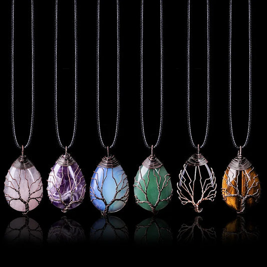 Tree of Life 7 Chakra Natural Gemstone Necklace Crystal Energy Healing Handmade Pendant Necklace for Women Men Yoga Jewelry