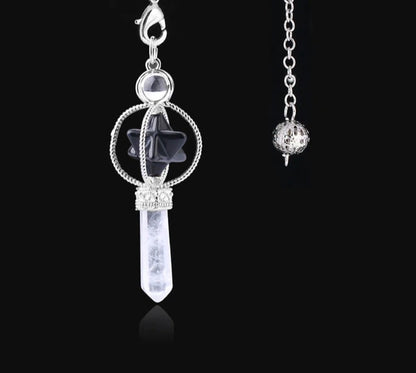 CSJA Esotericism Crystal Pendulums for Dowsing Divination Pendulum Merkaba Natural Stone Pendant Clear Quartz Red Bronze G930