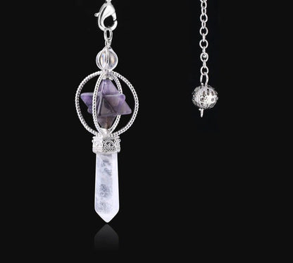 CSJA Esotericism Crystal Pendulums for Dowsing Divination Pendulum Merkaba Natural Stone Pendant Clear Quartz Red Bronze G930