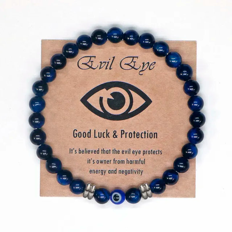 2022 Natural Tiger Eye Beaded Bracelet Men Women Turkish Amulet Protection Blue Evil Eye Bracelet for Women Spiritual Jewelry