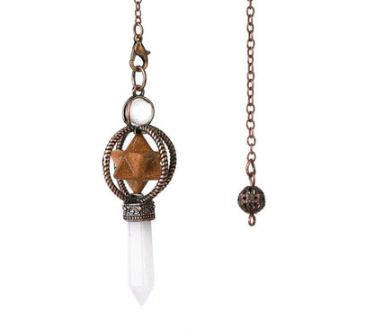 CSJA Esotericism Crystal Pendulums for Dowsing Divination Pendulum Merkaba Natural Stone Pendant Clear Quartz Red Bronze G930