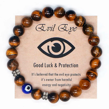 2022 Natural Tiger Eye Beaded Bracelet Men Women Turkish Amulet Protection Blue Evil Eye Bracelet for Women Spiritual Jewelry