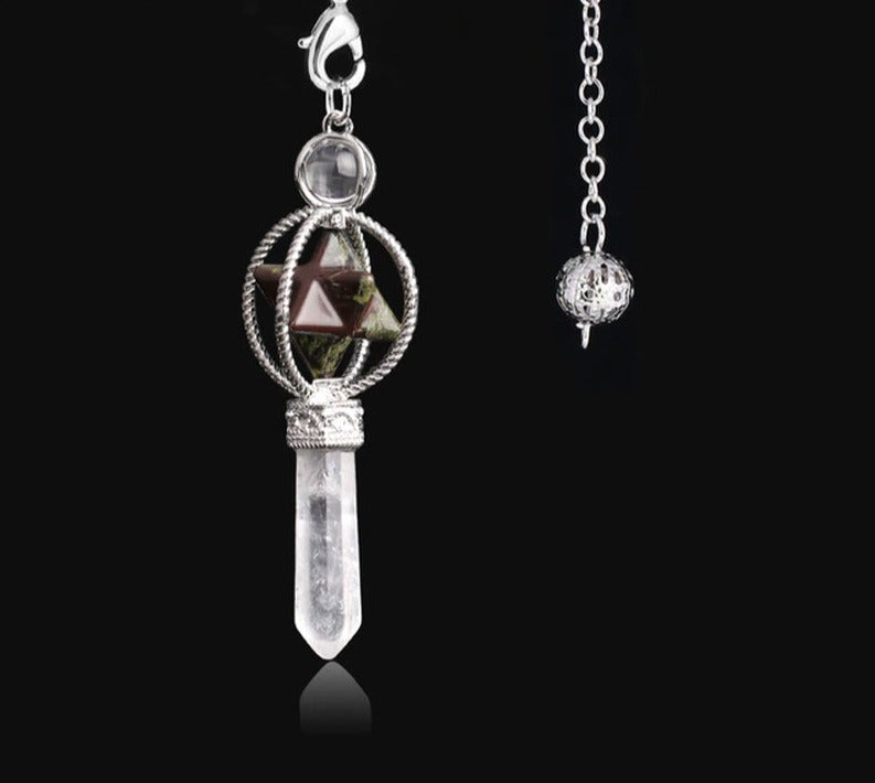 CSJA Esotericism Crystal Pendulums for Dowsing Divination Pendulum Merkaba Natural Stone Pendant Clear Quartz Red Bronze G930