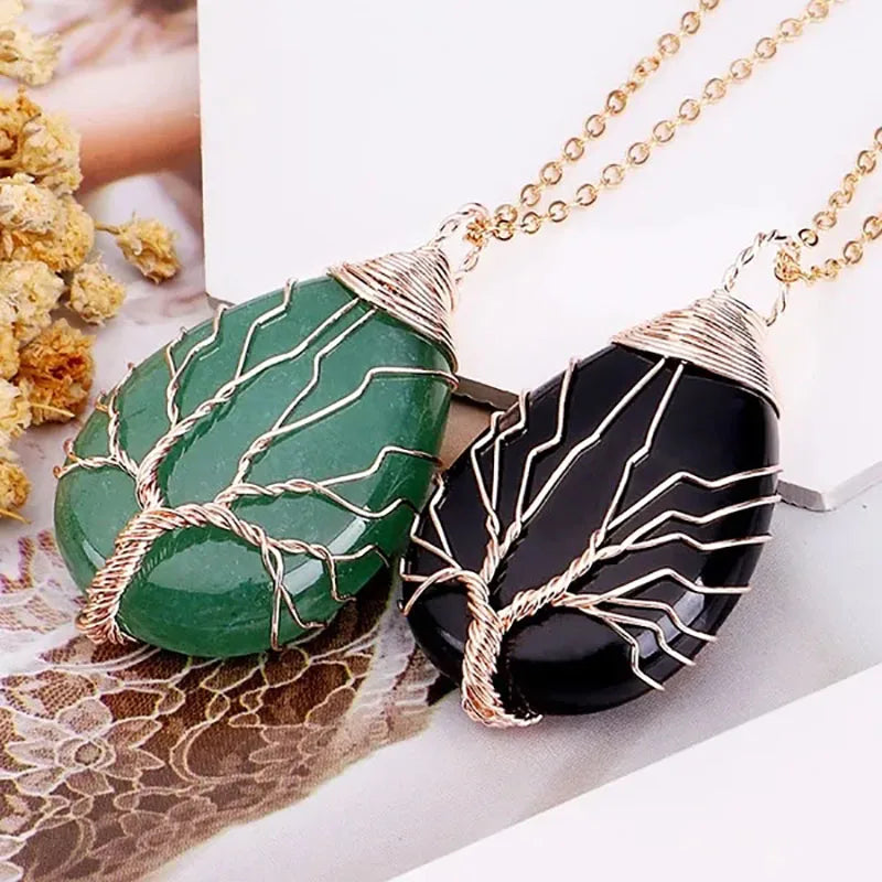 Tree of Life 7 Chakra Natural Gemstone Necklace Crystal Energy Healing Handmade Pendant Necklace for Women Men Yoga Jewelry