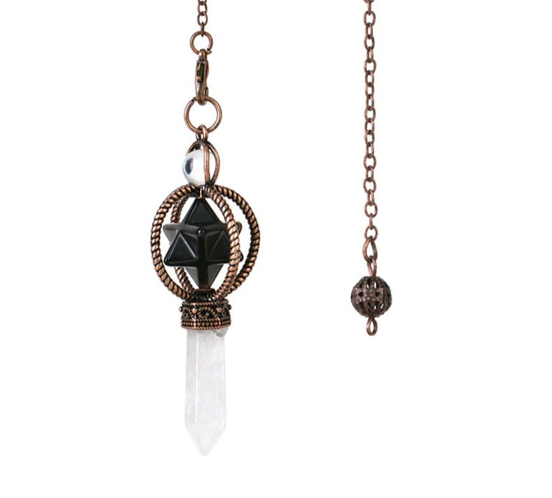 CSJA Esotericism Crystal Pendulums for Dowsing Divination Pendulum Merkaba Natural Stone Pendant Clear Quartz Red Bronze G930