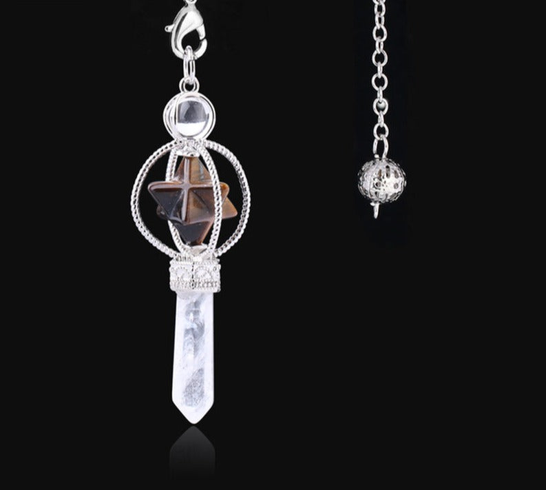 CSJA Esotericism Crystal Pendulums for Dowsing Divination Pendulum Merkaba Natural Stone Pendant Clear Quartz Red Bronze G930