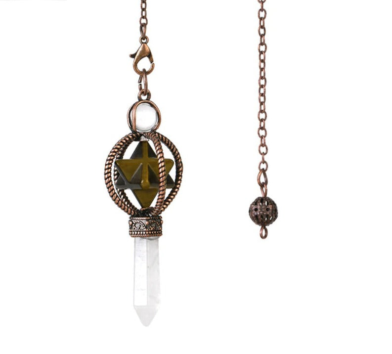 CSJA Esotericism Crystal Pendulums for Dowsing Divination Pendulum Merkaba Natural Stone Pendant Clear Quartz Red Bronze G930