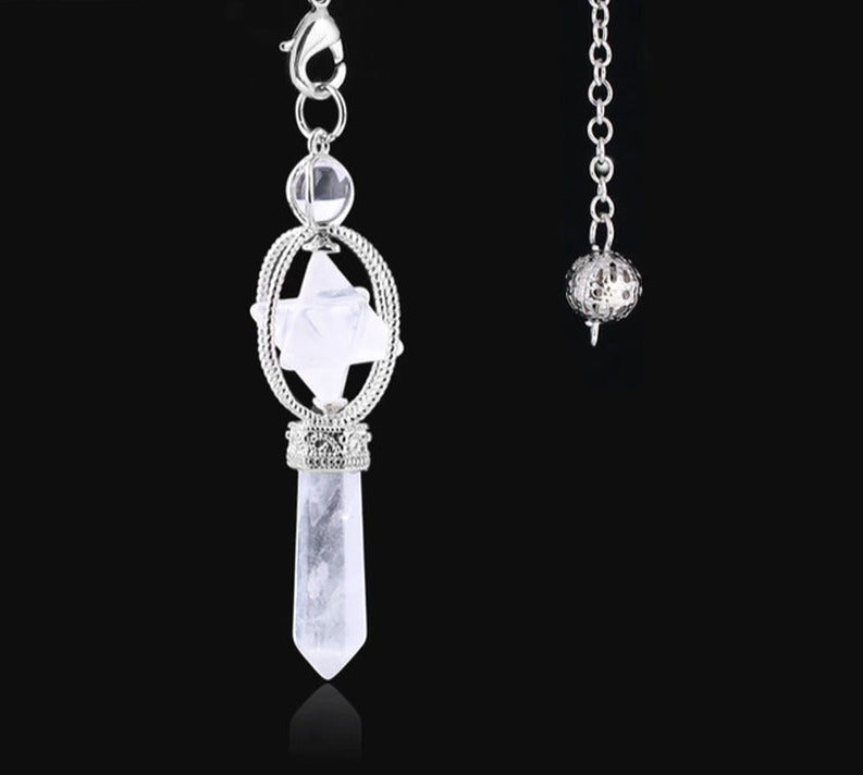 CSJA Esotericism Crystal Pendulums for Dowsing Divination Pendulum Merkaba Natural Stone Pendant Clear Quartz Red Bronze G930