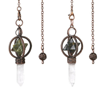 CSJA Esotericism Crystal Pendulums for Dowsing Divination Pendulum Merkaba Natural Stone Pendant Clear Quartz Red Bronze G930