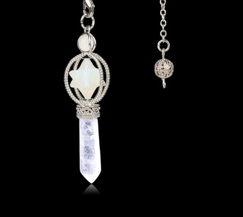 CSJA Esotericism Crystal Pendulums for Dowsing Divination Pendulum Merkaba Natural Stone Pendant Clear Quartz Red Bronze G930