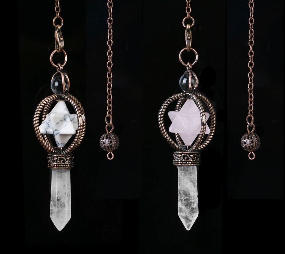 CSJA Esotericism Crystal Pendulums for Dowsing Divination Pendulum Merkaba Natural Stone Pendant Clear Quartz Red Bronze G930