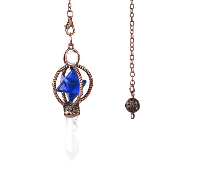 CSJA Esotericism Crystal Pendulums for Dowsing Divination Pendulum Merkaba Natural Stone Pendant Clear Quartz Red Bronze G930