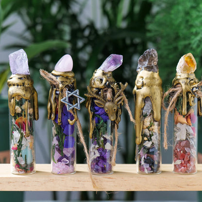 Natural Crystal Gemstone Wishing Bottle Energy Divination Container Stone Crafts Home Decor Halloween Christmas Gifts 2023