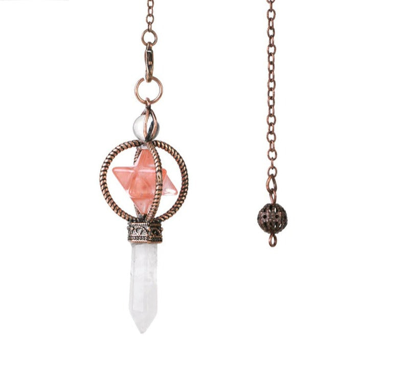 CSJA Esotericism Crystal Pendulums for Dowsing Divination Pendulum Merkaba Natural Stone Pendant Clear Quartz Red Bronze G930