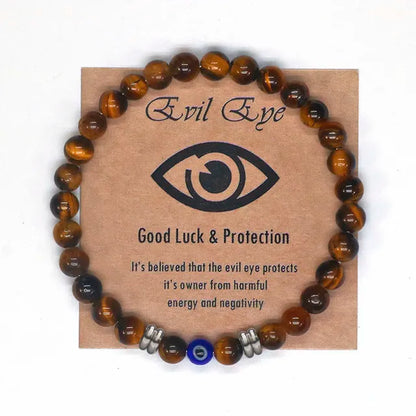 2022 Natural Tiger Eye Beaded Bracelet Men Women Turkish Amulet Protection Blue Evil Eye Bracelet for Women Spiritual Jewelry