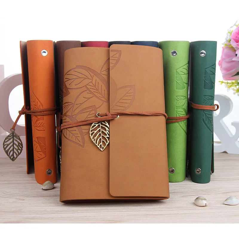 1PC Retro Leaf Notebook School Office Stationery Diary Notepad Literature PU Leather Note Book Traveler Journal Planners Gifts