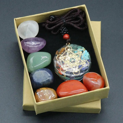 Natural Crystal Chakras Kit Amethyst Stone Healing Meditation Reiki 7 Chakra Yoga Stone Set Collection Gifts Necklace Spiritual