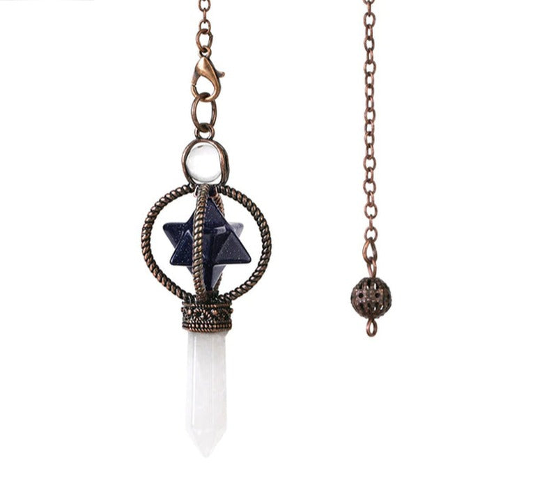 CSJA Esotericism Crystal Pendulums for Dowsing Divination Pendulum Merkaba Natural Stone Pendant Clear Quartz Red Bronze G930