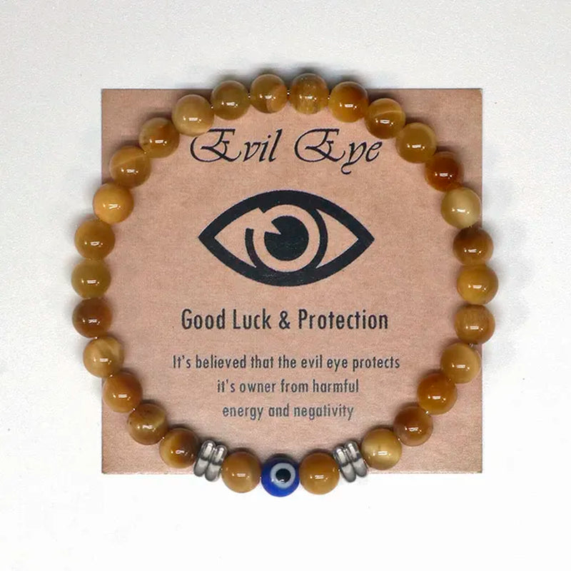 2022 Natural Tiger Eye Beaded Bracelet Men Women Turkish Amulet Protection Blue Evil Eye Bracelet for Women Spiritual Jewelry