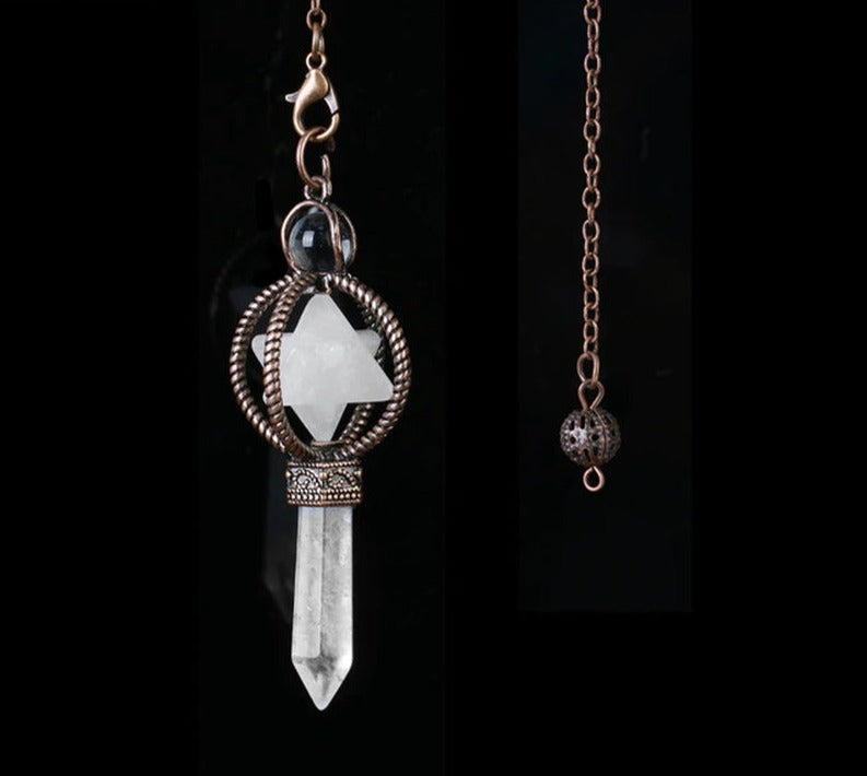 CSJA Esotericism Crystal Pendulums for Dowsing Divination Pendulum Merkaba Natural Stone Pendant Clear Quartz Red Bronze G930