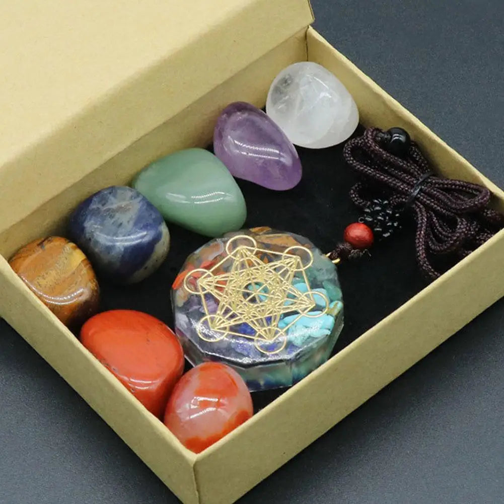 Natural Crystal Chakras Kit Amethyst Stone Healing Meditation Reiki 7 Chakra Yoga Stone Set Collection Gifts Necklace Spiritual