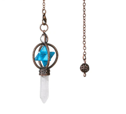 CSJA Esotericism Crystal Pendulums for Dowsing Divination Pendulum Merkaba Natural Stone Pendant Clear Quartz Red Bronze G930