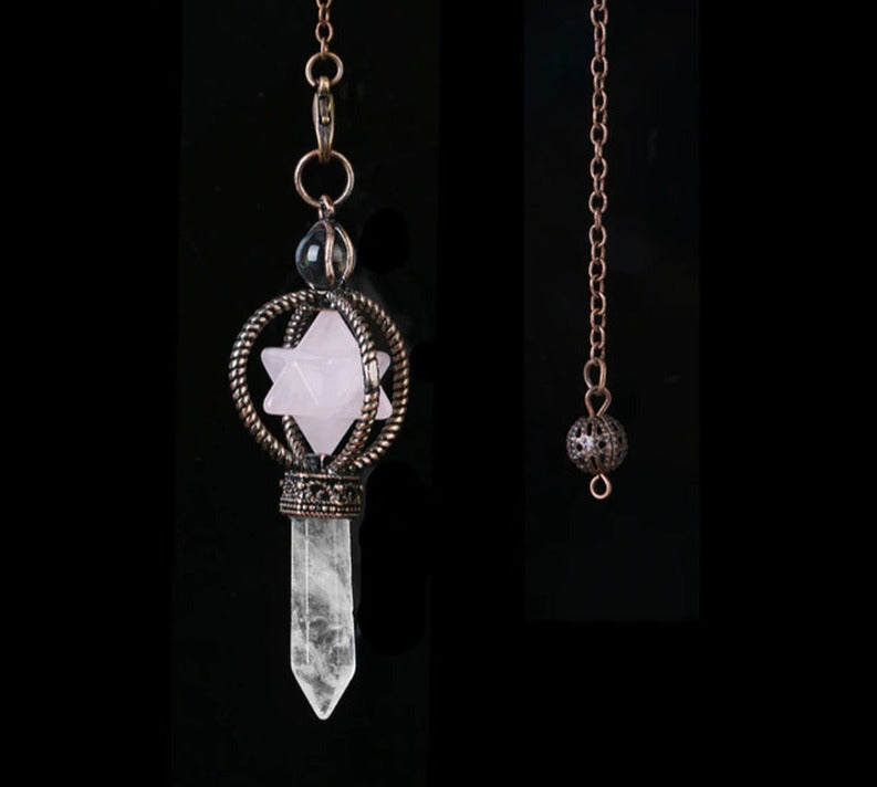 CSJA Esotericism Crystal Pendulums for Dowsing Divination Pendulum Merkaba Natural Stone Pendant Clear Quartz Red Bronze G930