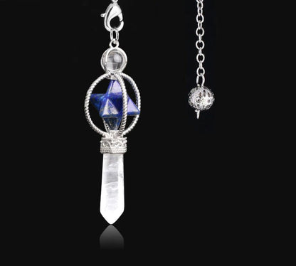 CSJA Esotericism Crystal Pendulums for Dowsing Divination Pendulum Merkaba Natural Stone Pendant Clear Quartz Red Bronze G930