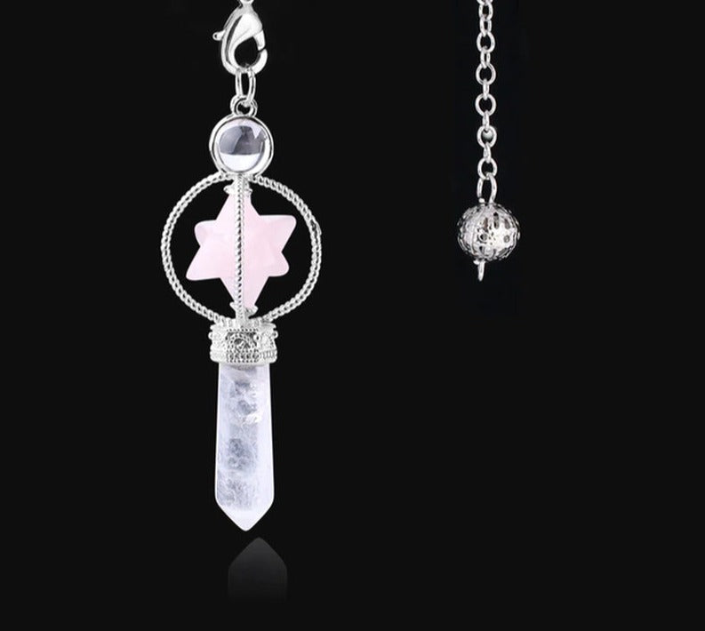 CSJA Esotericism Crystal Pendulums for Dowsing Divination Pendulum Merkaba Natural Stone Pendant Clear Quartz Red Bronze G930