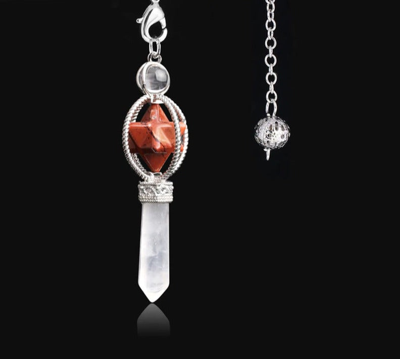 CSJA Esotericism Crystal Pendulums for Dowsing Divination Pendulum Merkaba Natural Stone Pendant Clear Quartz Red Bronze G930