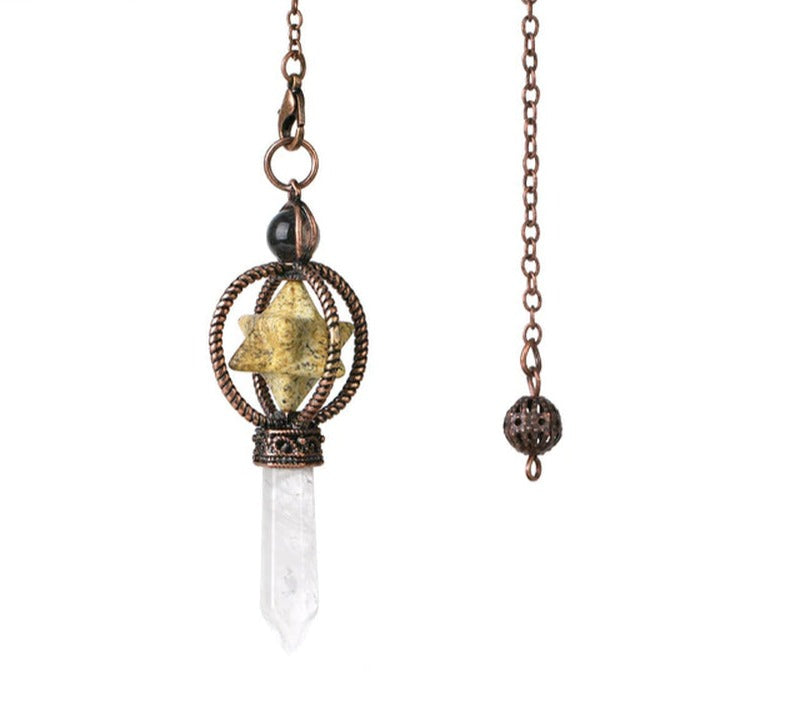 CSJA Esotericism Crystal Pendulums for Dowsing Divination Pendulum Merkaba Natural Stone Pendant Clear Quartz Red Bronze G930